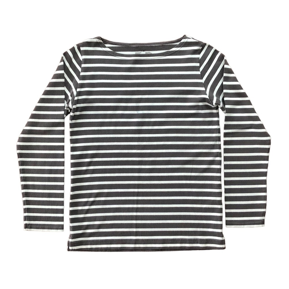 Muji Long Sleeve Breton Top Heavy Cotton Dark Grey Stripe Medium